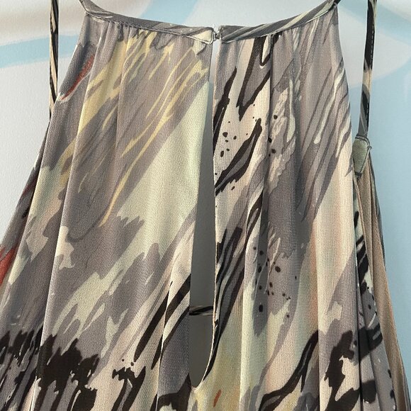 Chelsea Flower Multi-color High/Low Dress With Beaded Plunge Neckline - Picture 6 of 9